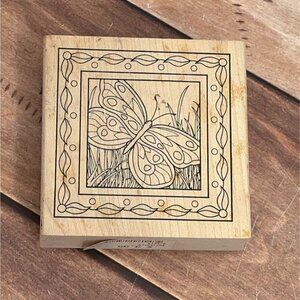 OUTLINES D-E519 BUTTERFLY WOOD MOUNTED RUBBER STAMP SPRING PICTURE FRAME